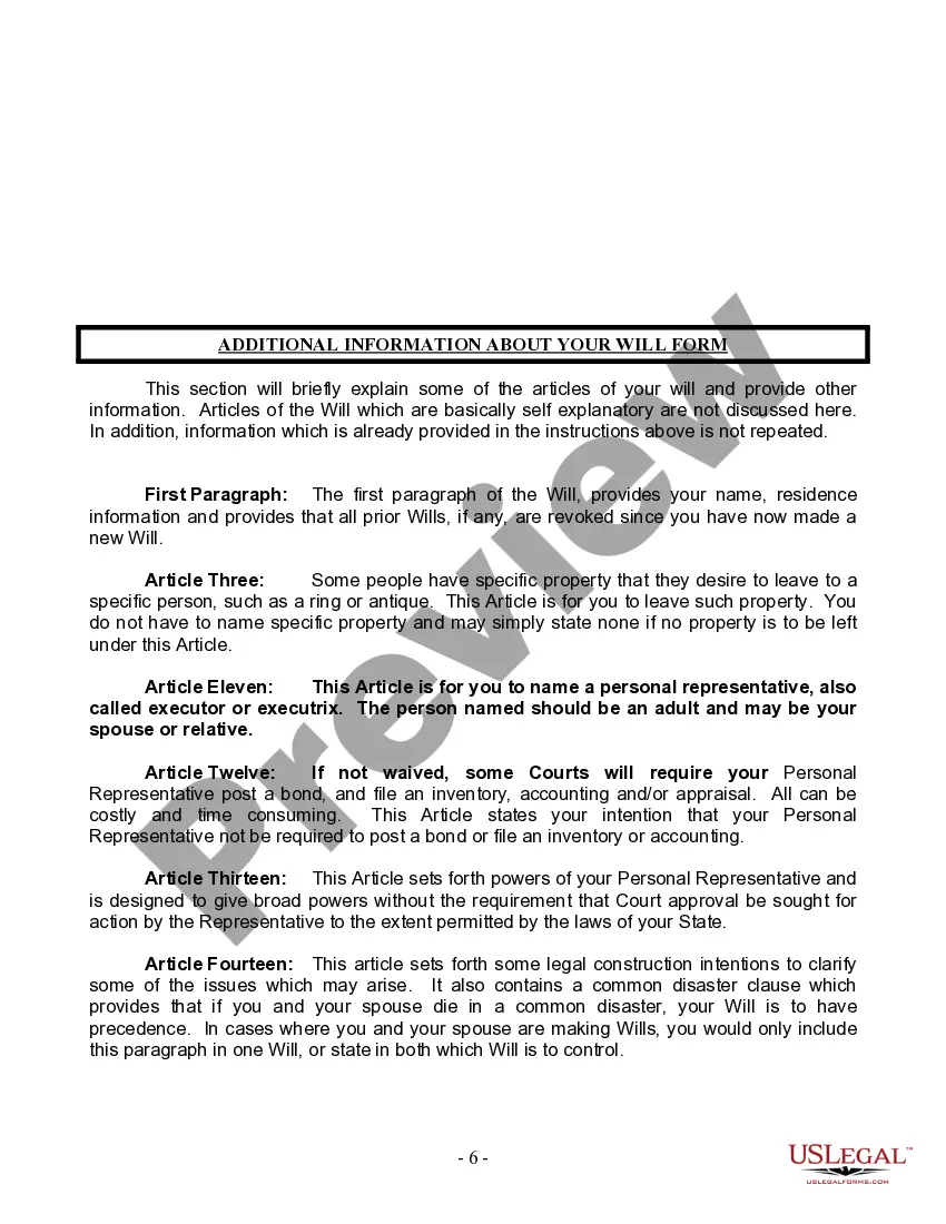 Preview Last Will and Testament for Married Person with Minor Children from Prior Marriage