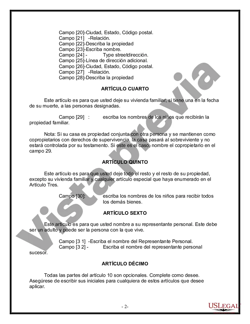 Preview Formulario de última voluntad y testamento legal para personas divorciadas que no se han vuelto a casar con hijos adultos