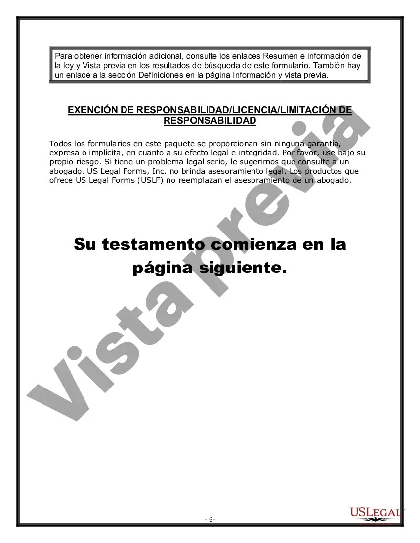 Preview Formulario de última voluntad y testamento legal para personas divorciadas que no se han vuelto a casar con hijos adultos