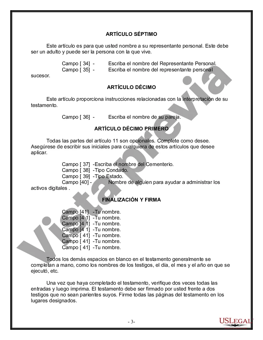 Preview Formulario de última voluntad y testamento legal para pareja de hecho con hijos adultos de un matrimonio anterior