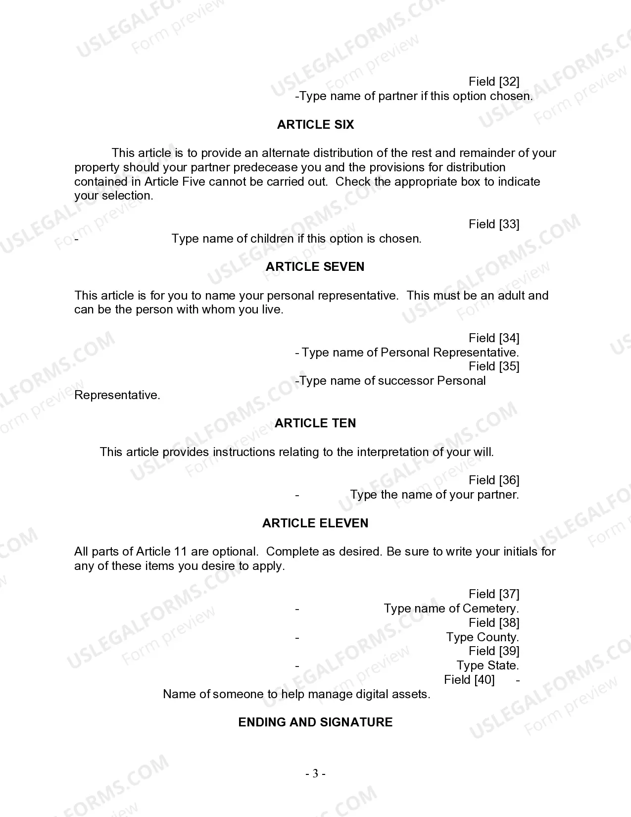 Preview Last Will and Testament for Domestic Partner with Adult Children from Prior Marriage