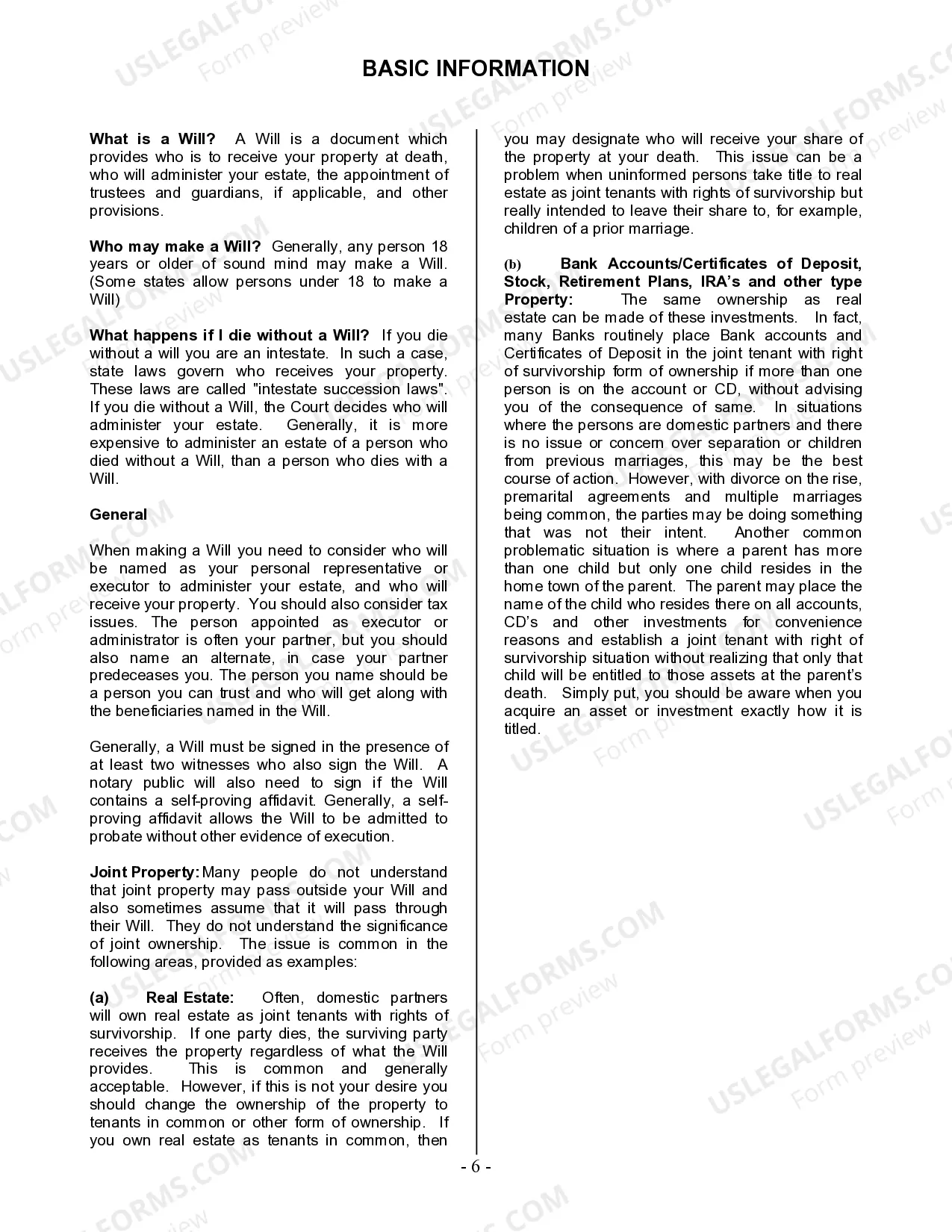 Preview Last Will and Testament for Domestic Partner with Adult Children from Prior Marriage