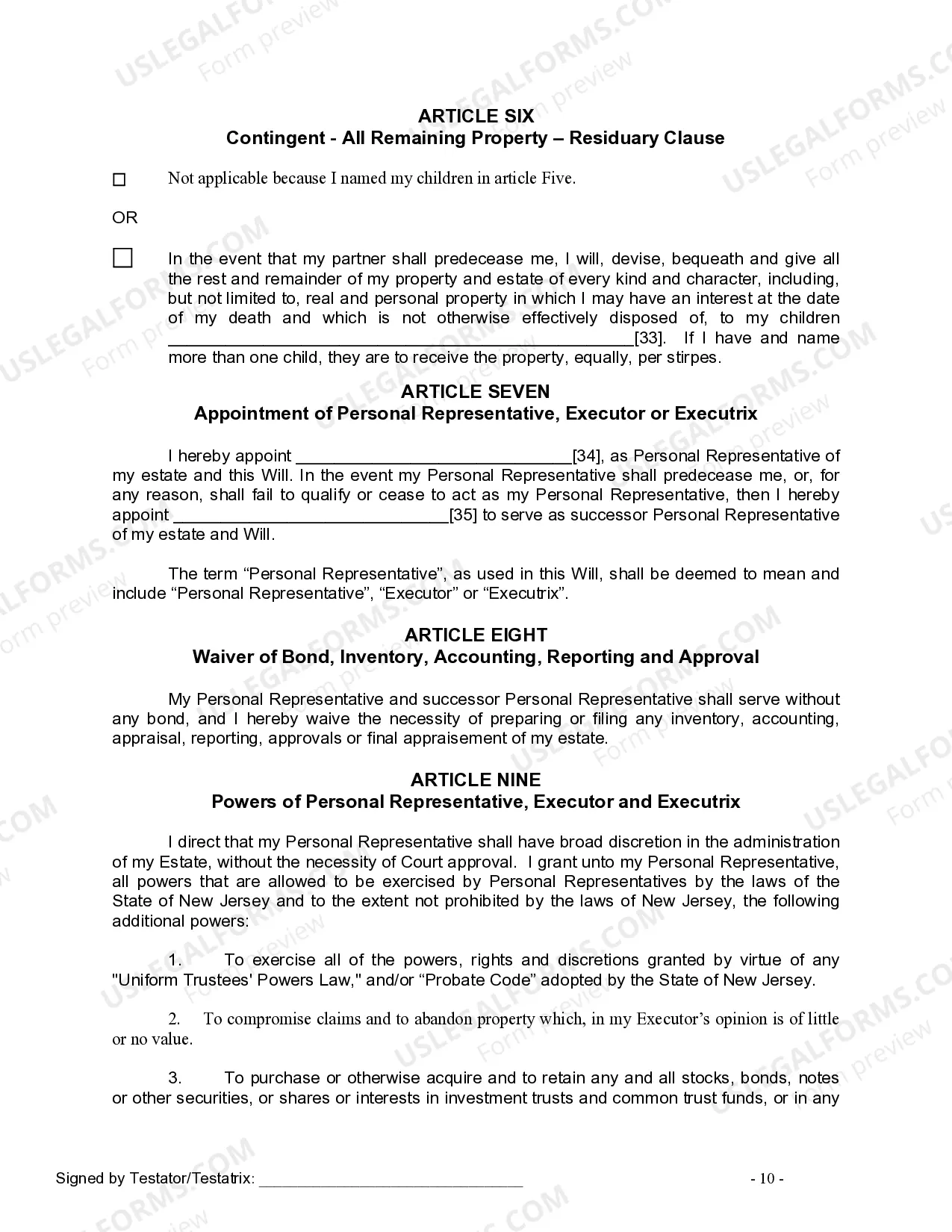 Preview Last Will and Testament for Civil Union Partner with Adult Children from Prior Marriage