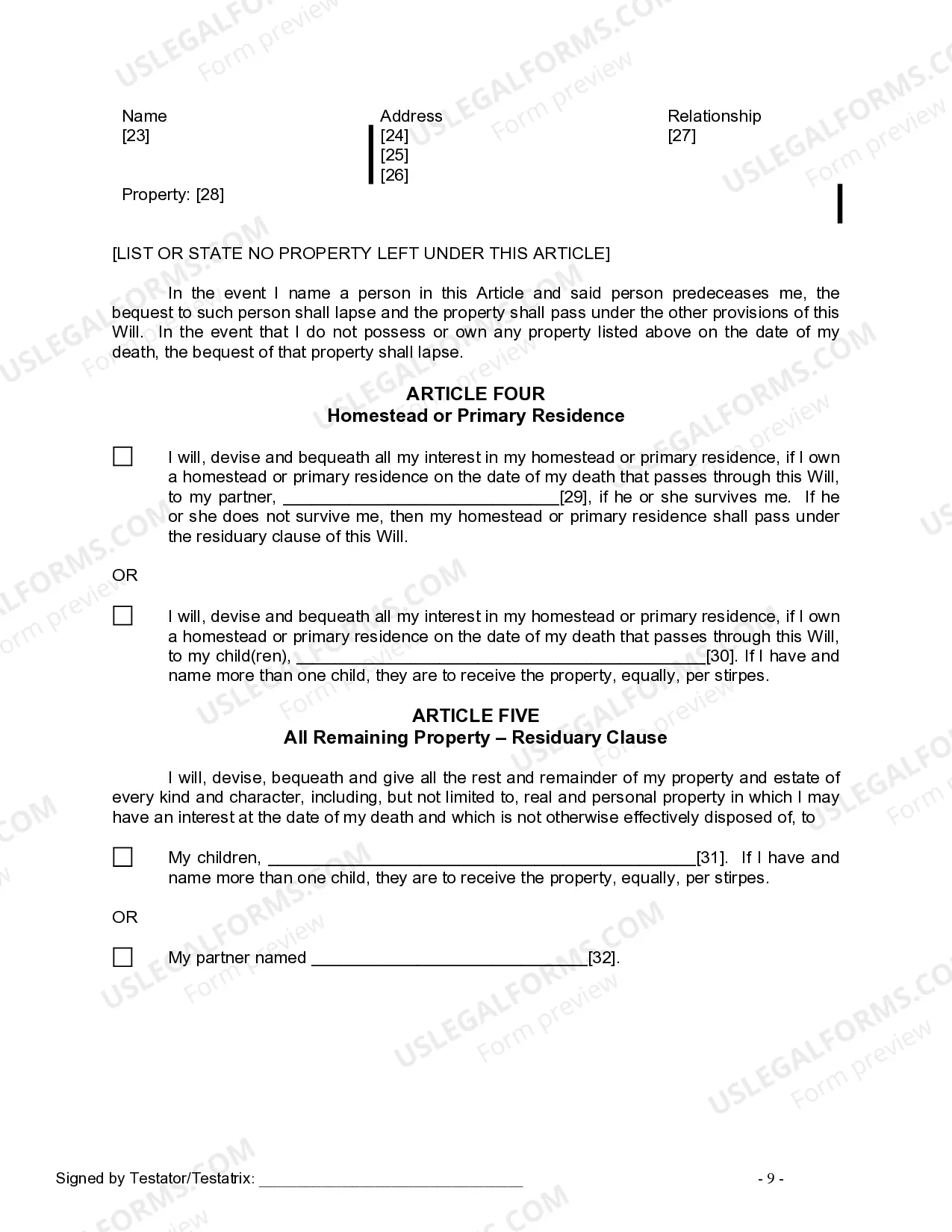 Preview Last Will and Testament for Civil Union Partner with Adult Children from Prior Marriage