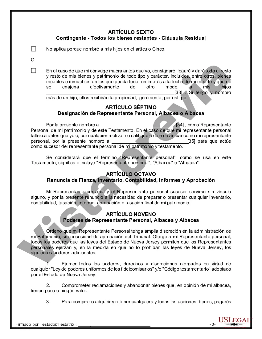 Preview Formulario de última voluntad y testamento legal para una persona casada con hijos adultos de un matrimonio anterior