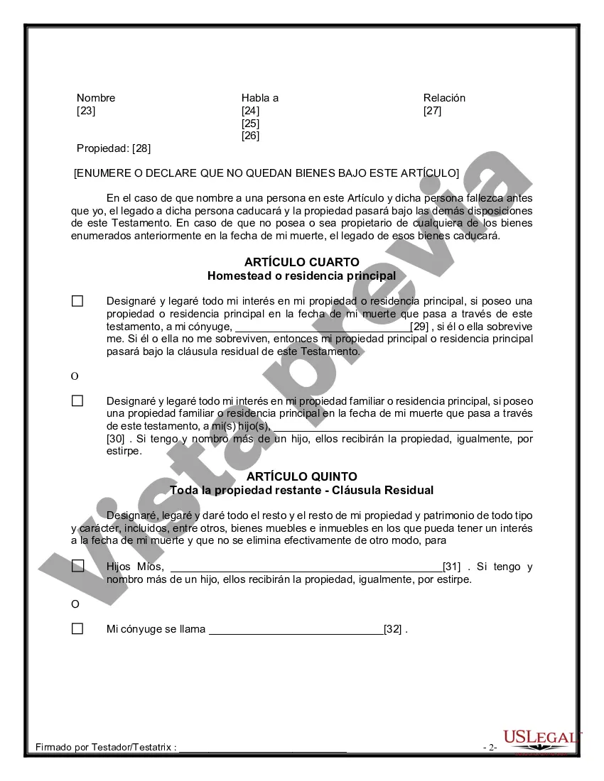 Preview Formulario de última voluntad y testamento legal para una persona casada con hijos adultos de un matrimonio anterior