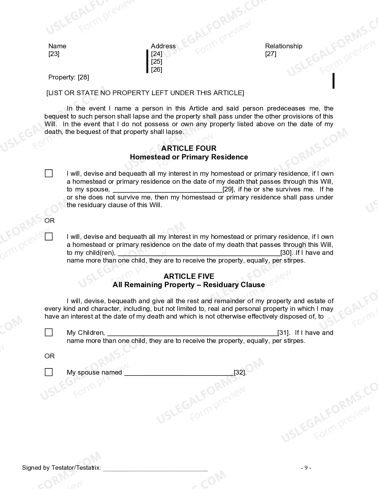 Preview Last Will and Testament for Married person with Adult Children from Prior Marriage