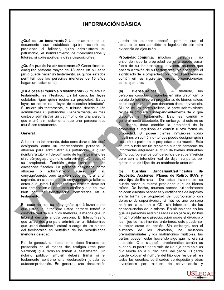 Preview Formulario de última voluntad y testamento legal para personas divorciadas que no se han vuelto a casar y no tienen hijos