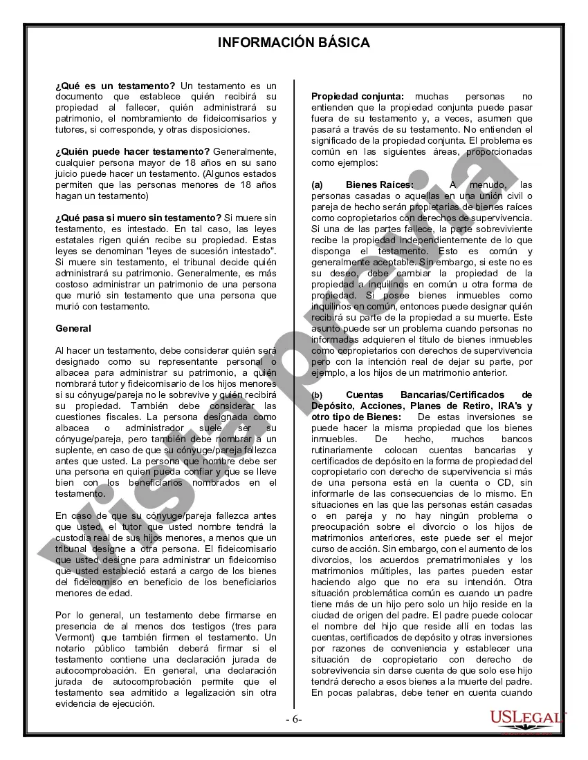 Preview Formulario de última voluntad y testamento legal para personas divorciadas que no se han vuelto a casar con hijos adultos y menores