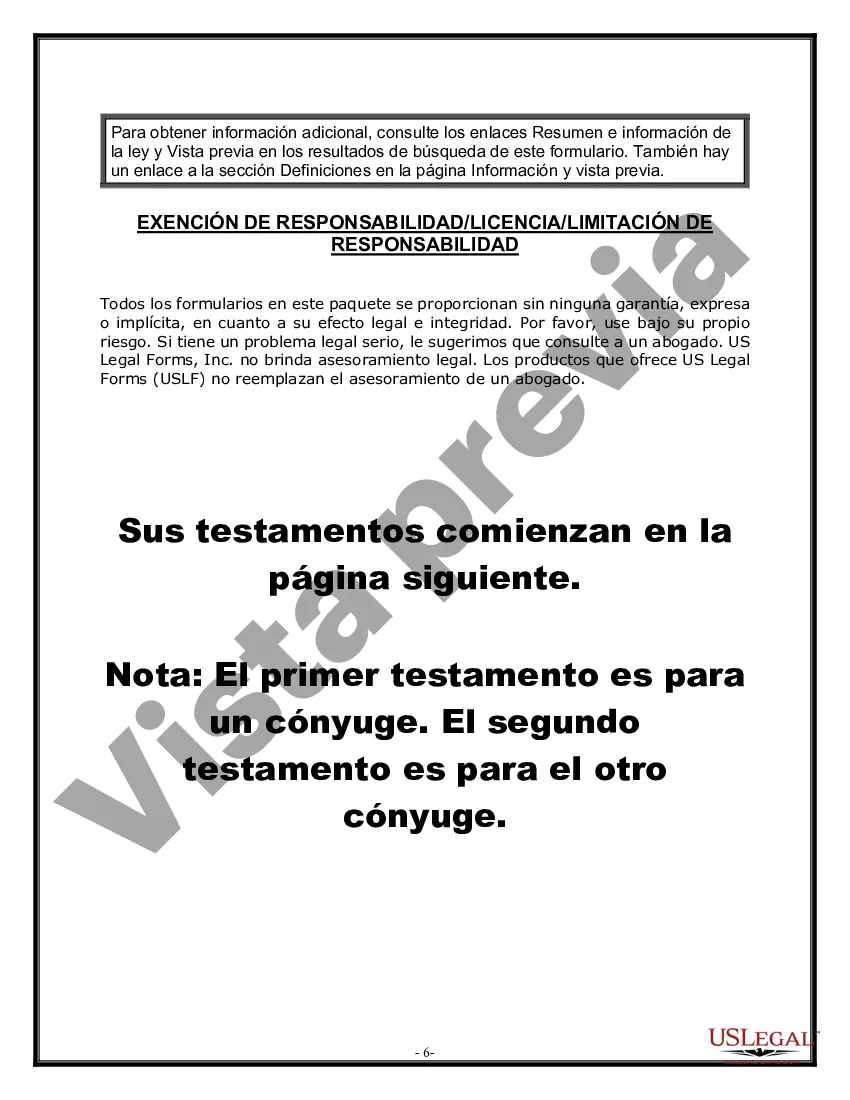 Preview Paquete de Voluntades Mutuas con Últimas Voluntades y Testamentos para Pareja Casada sin Hijos