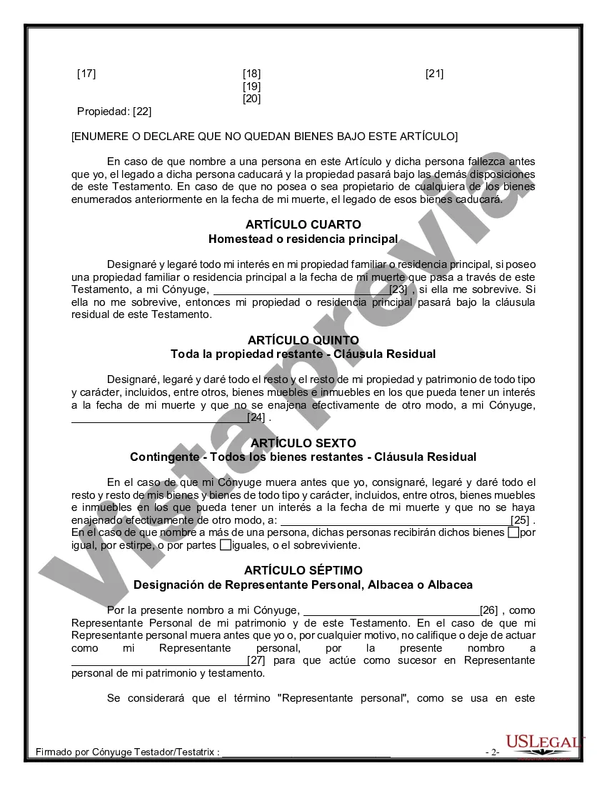 Preview Paquete de Voluntades Mutuas con Últimas Voluntades y Testamentos para Pareja Casada sin Hijos