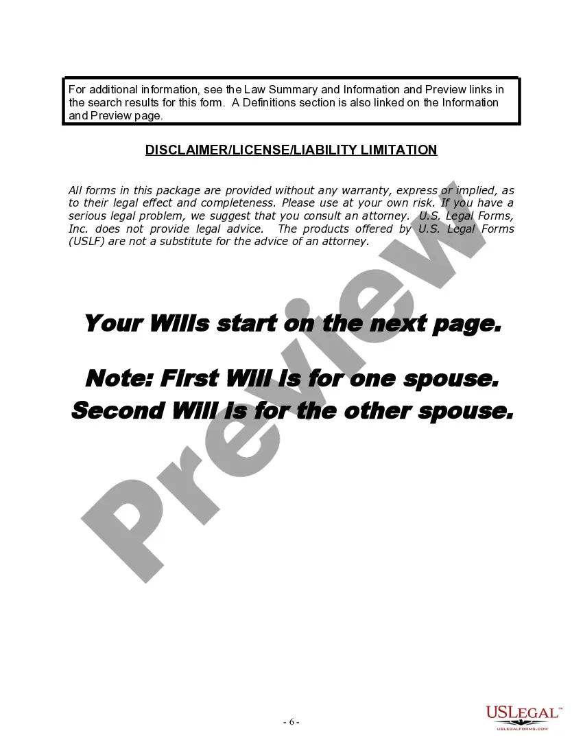 Preview Mutual Wills package with Last Wills and Testaments for Married Couple with No Children