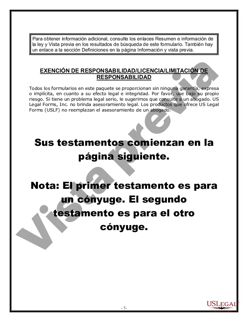 Preview Paquete de Voluntades Mutuas con Últimas Voluntades y Testamentos para Pareja Casada con Hijos Menores