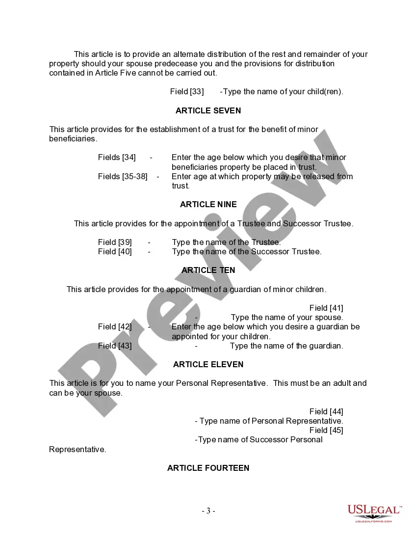 Preview Mutual Wills Package with Last Wills and Testaments for Married Couple with Minor Children