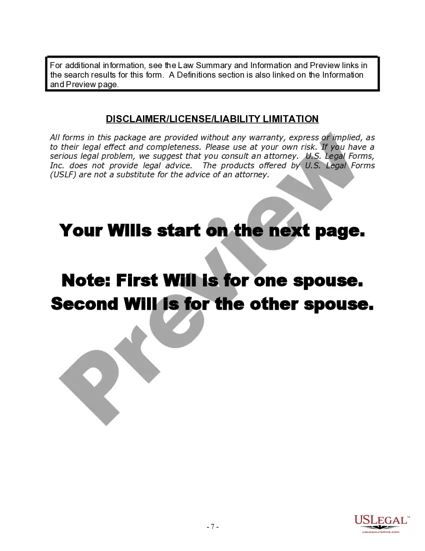 Preview Mutual Wills Package with Last Wills and Testaments for Married Couple with Minor Children