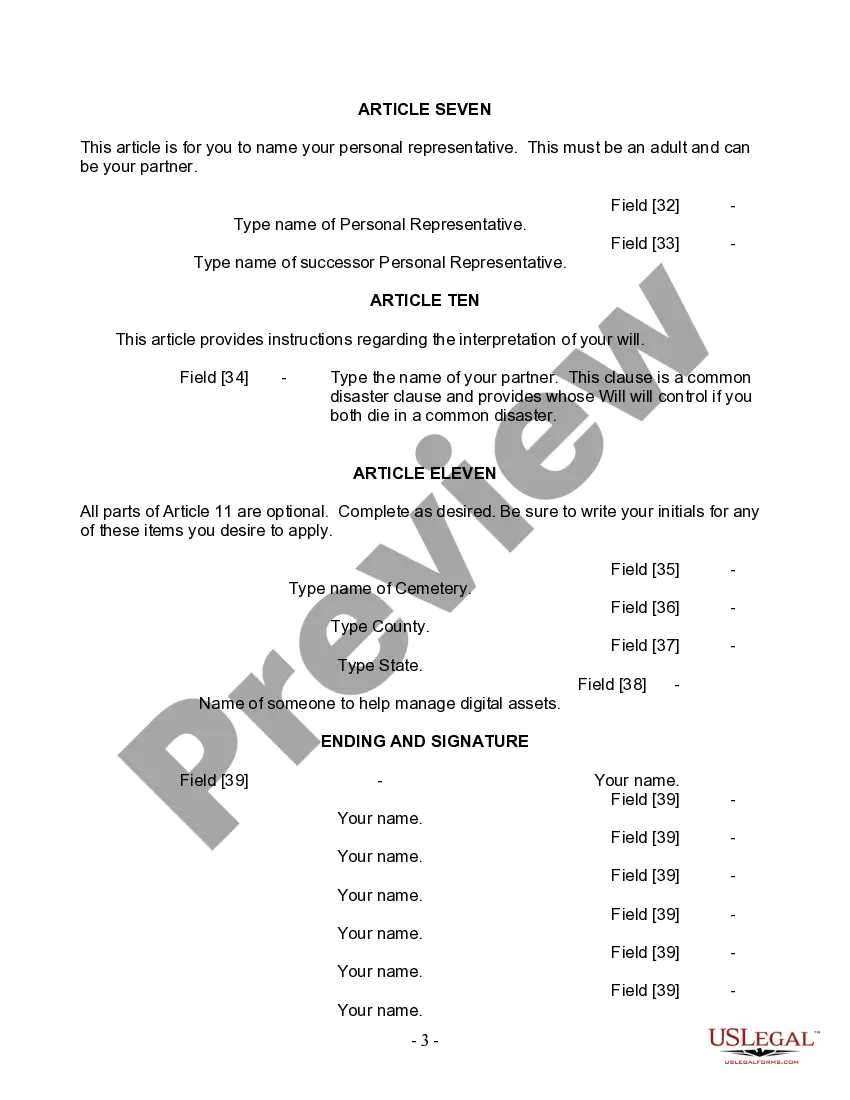 Preview Last Will and Testament for Domestic Partner with Adult Children