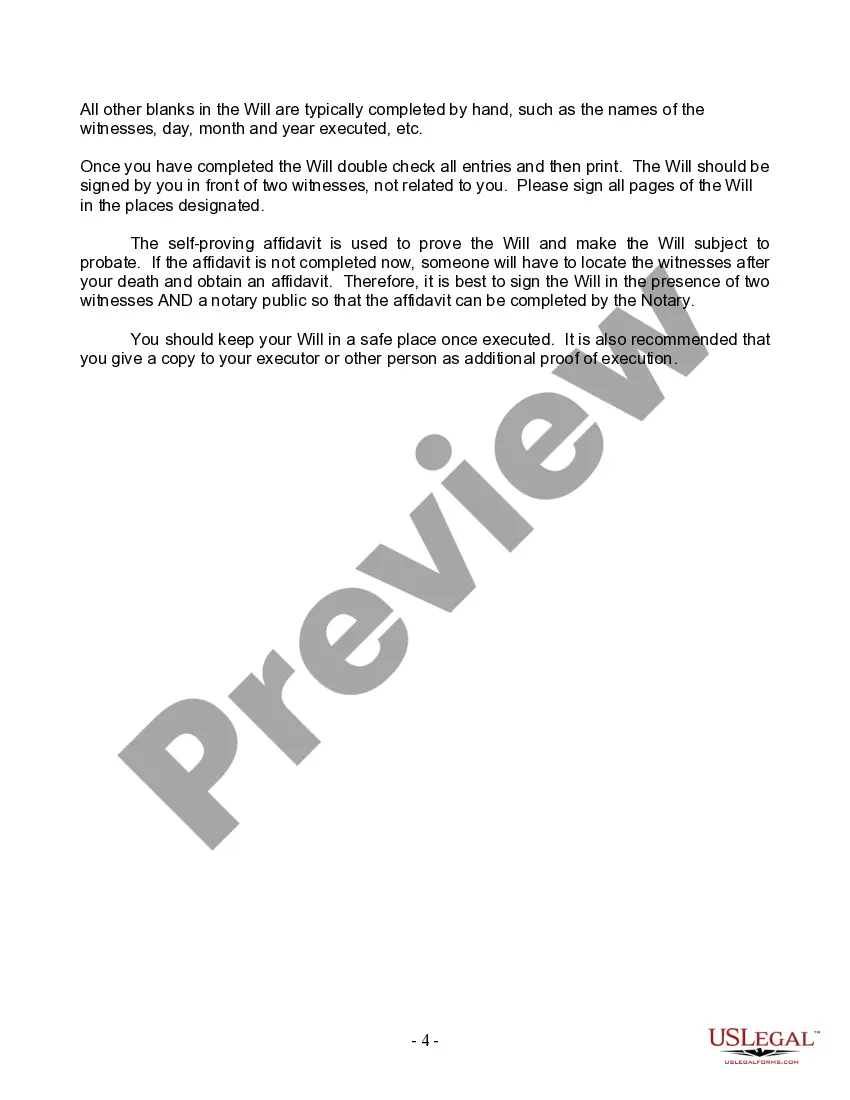 Preview Last Will and Testament for Domestic Partner with Adult Children