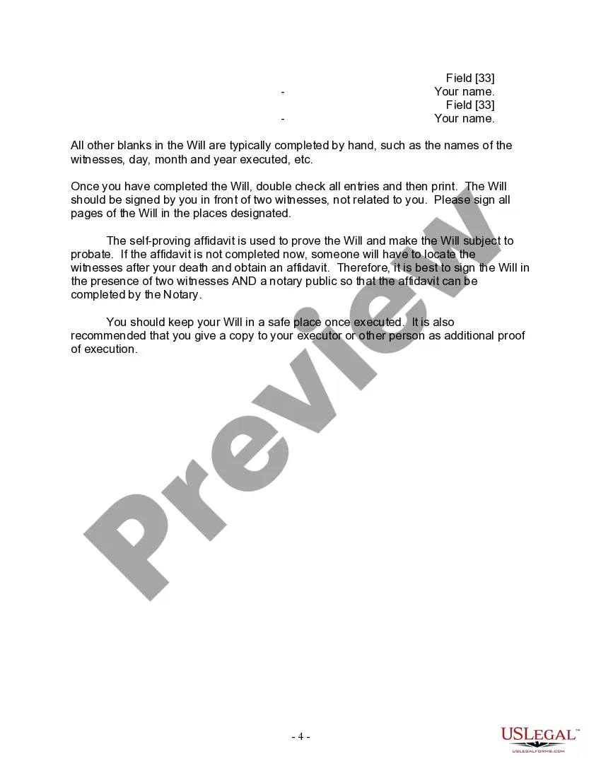 Preview Last Will and Testament for a Civil Union Partner with No Children