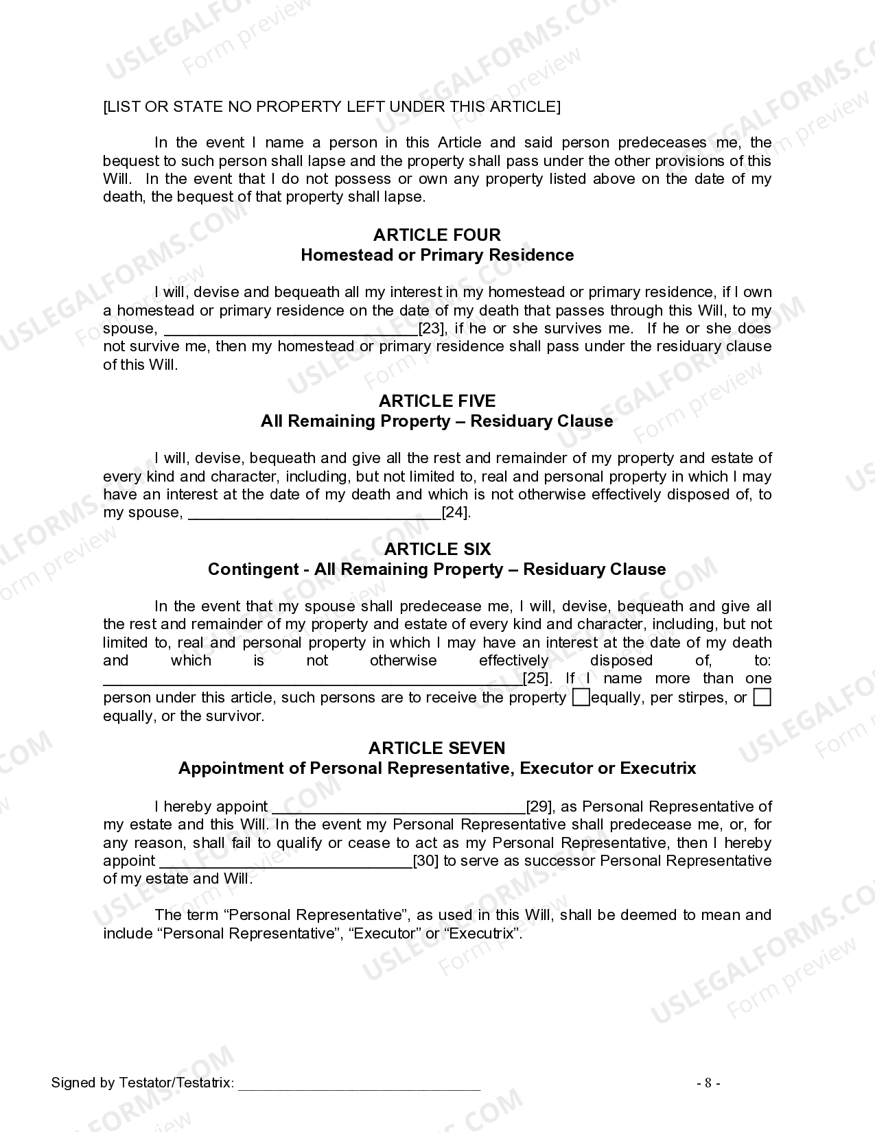 New Jersey Legal Last Will and Testament Form for a Married Person with ...