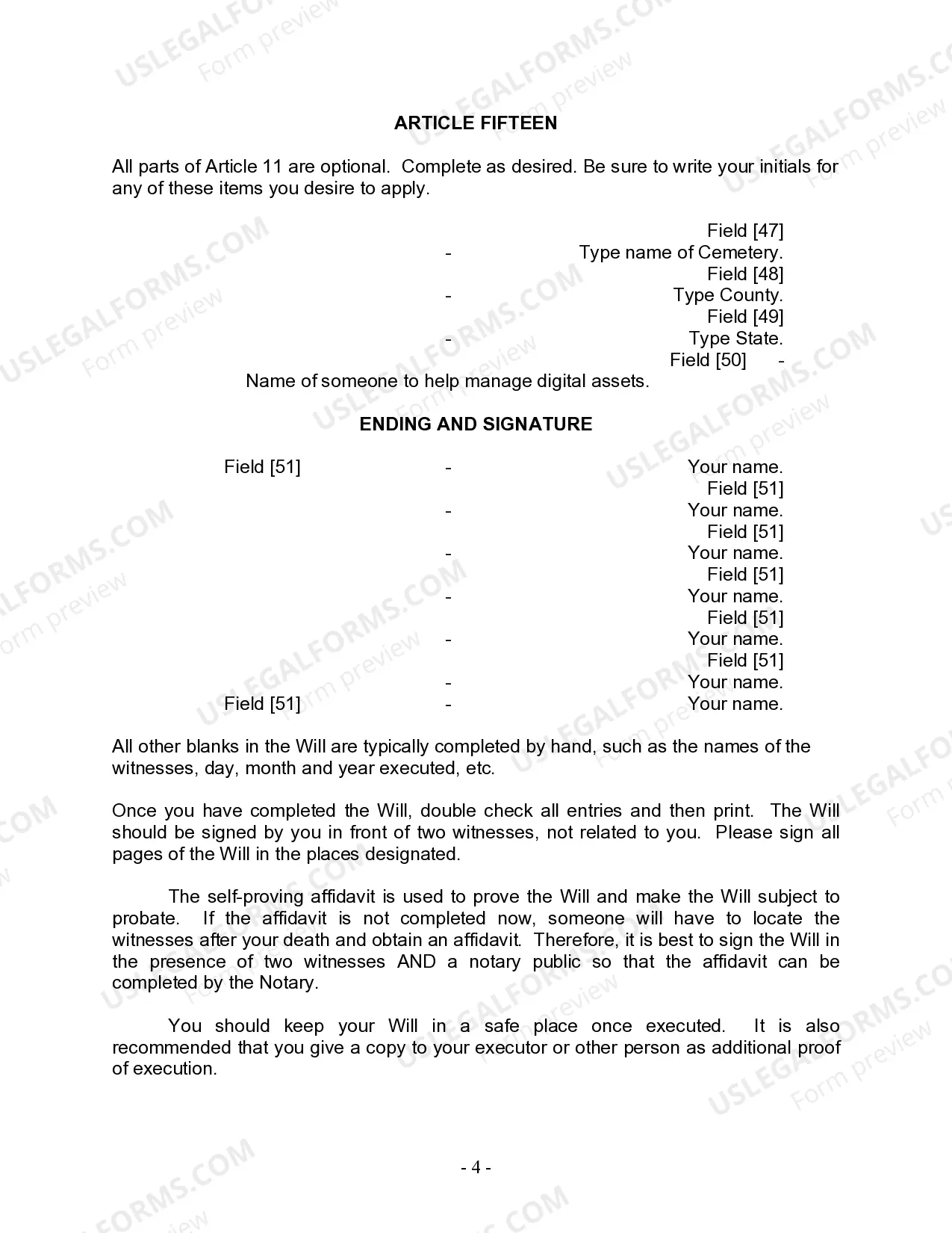 Preview Last Will and Testament for Married Person with Minor Children