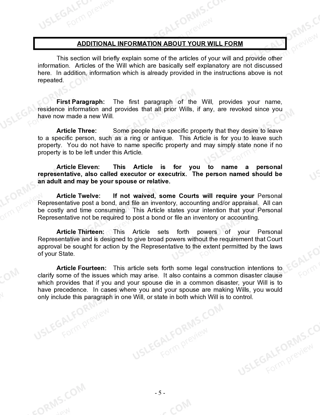 Preview Last Will and Testament for Married Person with Minor Children