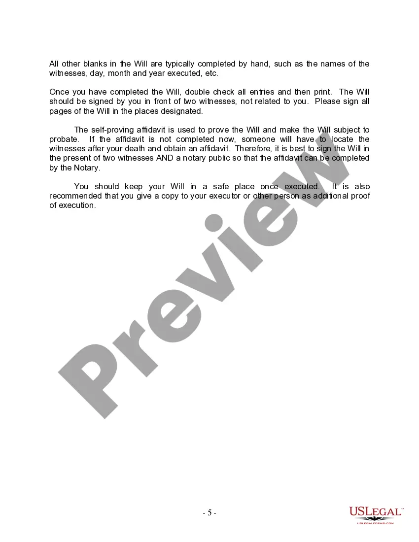 Preview Last Will and Testament for Domestic Partner with Adult and Minor Children from Prior Marriage