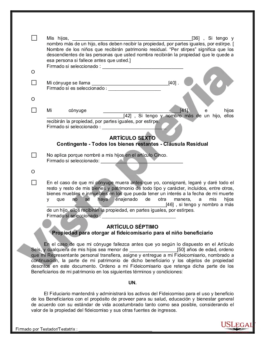 Preview Formulario Legal de Última Voluntad y Testamento para Persona Casada con Hijos Adultos y Menores de Matrimonio Anterior