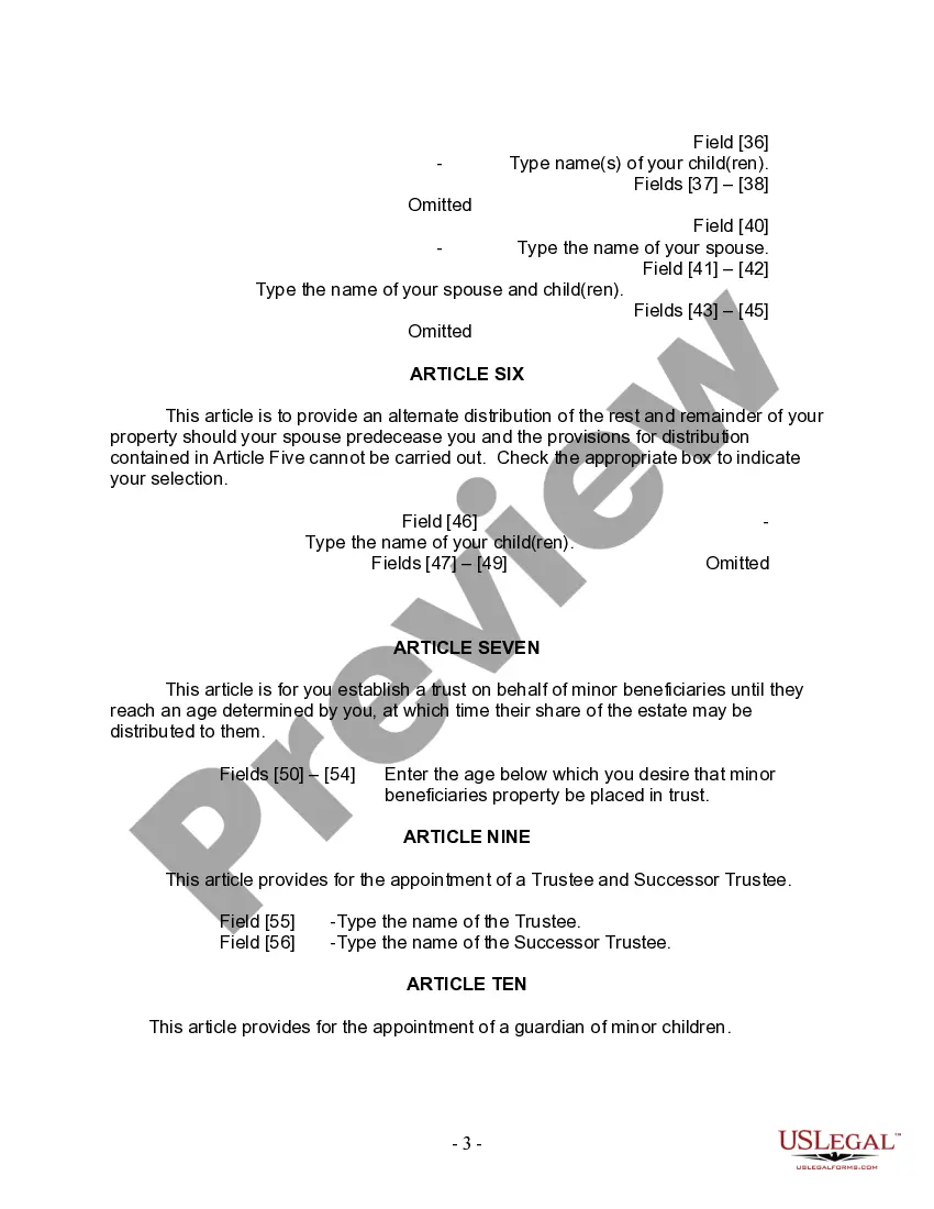 Preview Last Will and Testament for Married Person with Adult and Minor Children from Prior Marriage