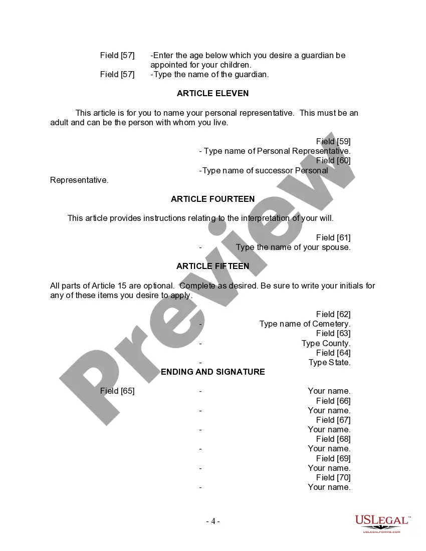 Preview Last Will and Testament for Married Person with Adult and Minor Children from Prior Marriage