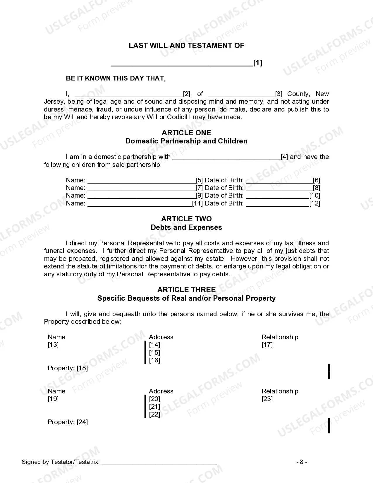 Preview Last Will and Testament for Domestic Partner with Adult and Minor Children