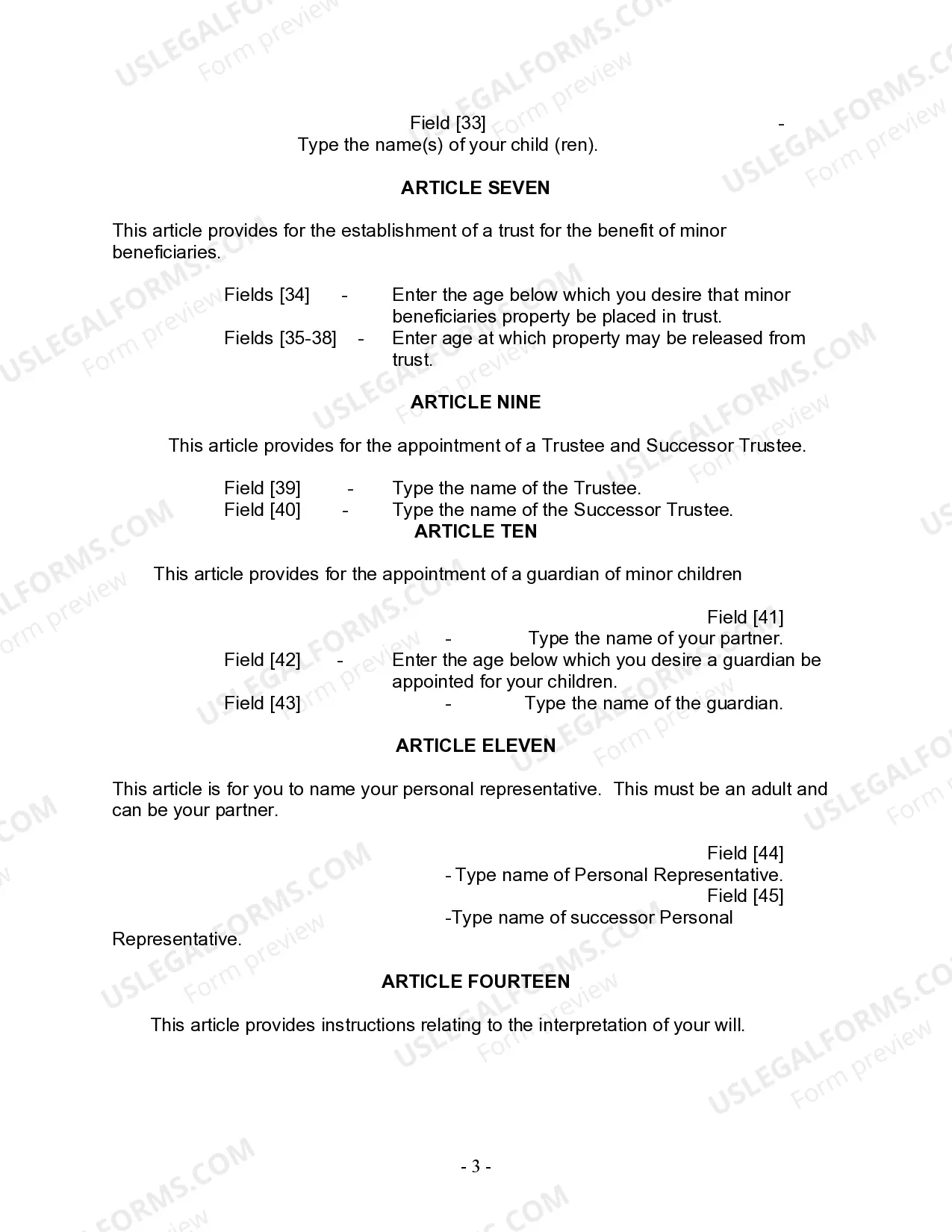 Preview Last Will and Testament for Civil Union Partner with Adult and Minor Children