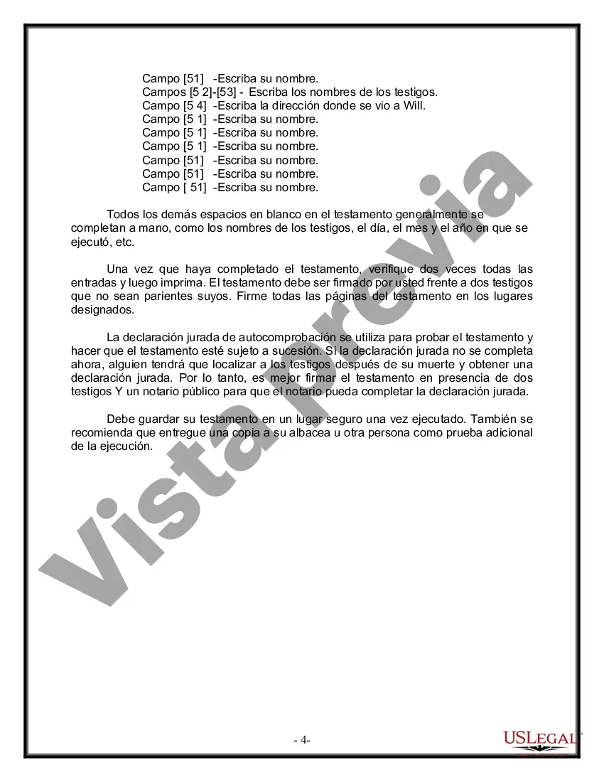 Preview Formulario Legal de Última Voluntad y Testamento para Persona Casada con Hijos Adultos y Menores