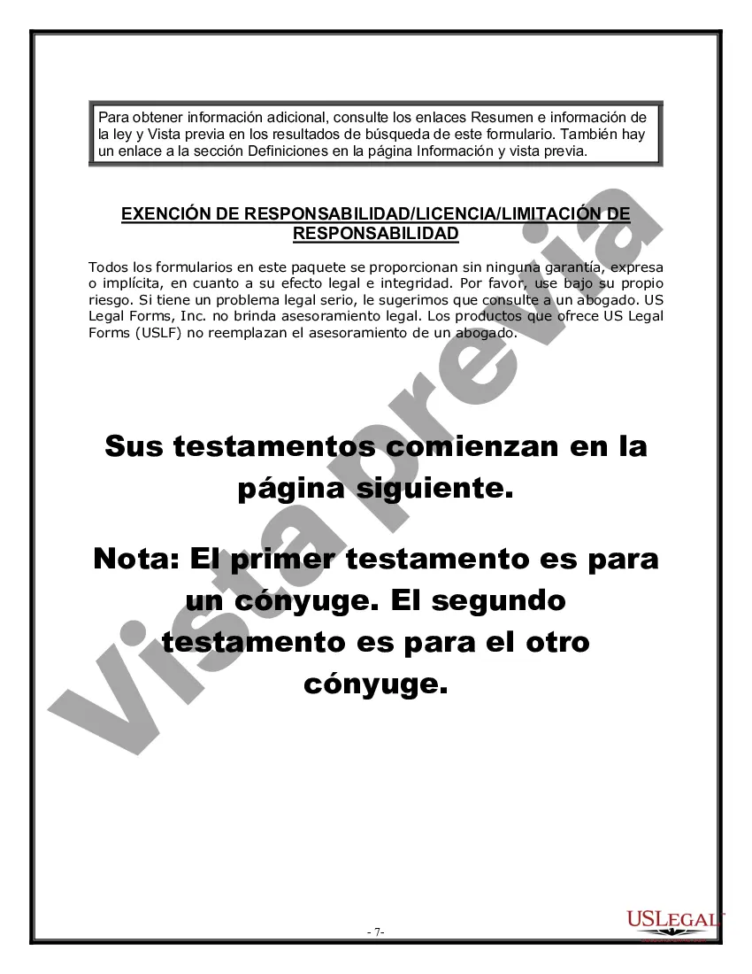 Preview Paquete de Voluntades Mutuas con Últimas Voluntades y Testamentos para Pareja Casada con Hijos Mayores y Menores