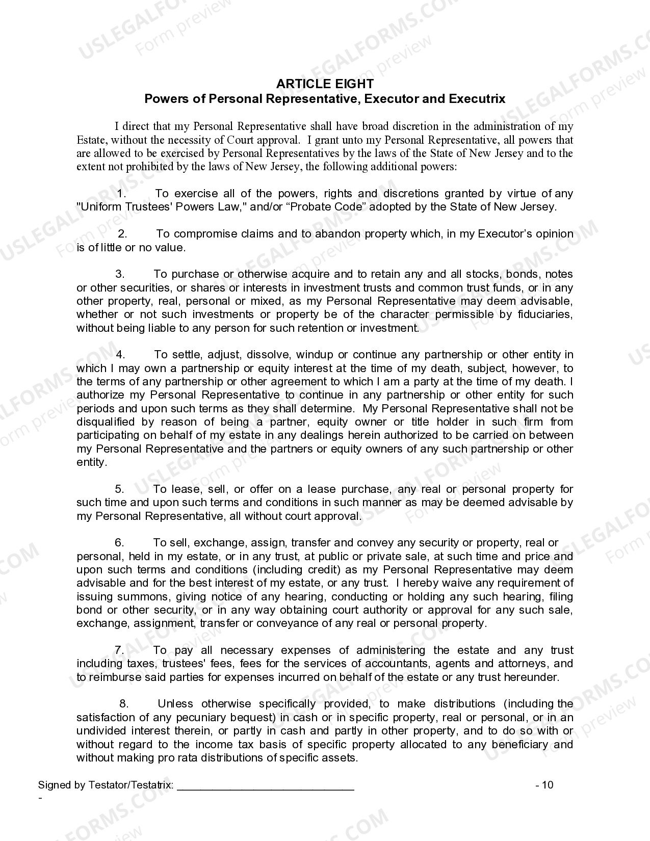 New Jersey Legal Last Will and Testament Form for a Widow or Widower ...
