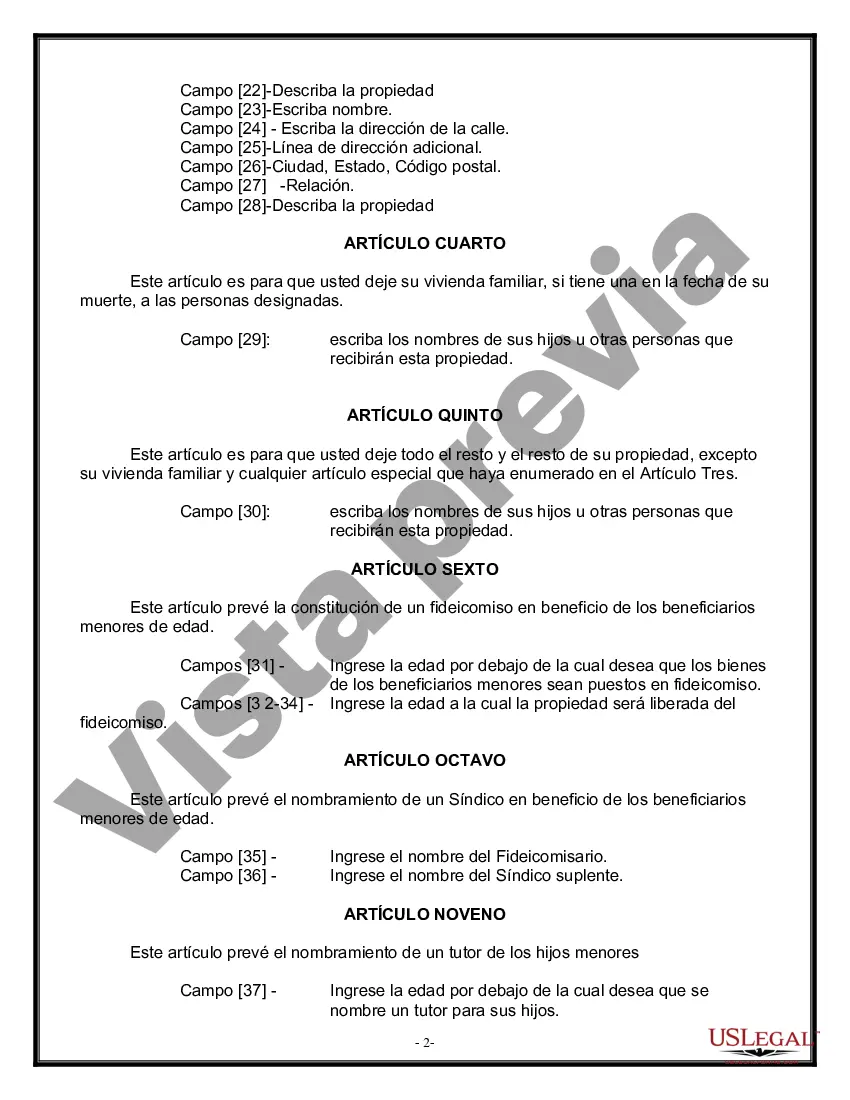 Preview Formulario Legal de Última Voluntad y Testamento para Viuda o Viudo con Hijos Menores