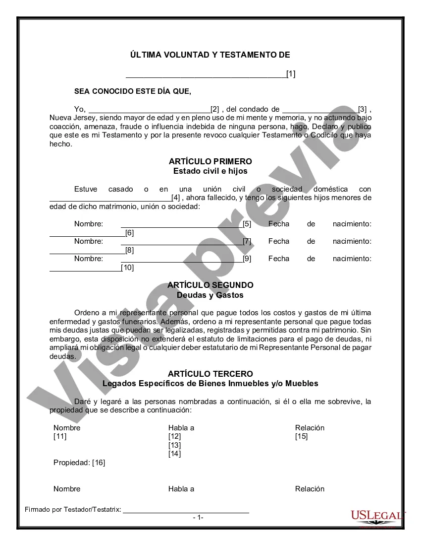 Preview Formulario Legal de Última Voluntad y Testamento para Viuda o Viudo con Hijos Menores