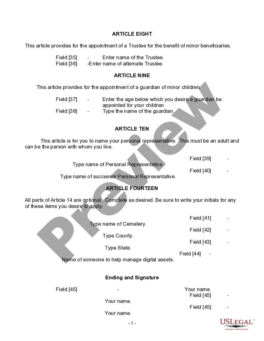 Preview Last Will and Testament for Widow or Widower with Minor Children