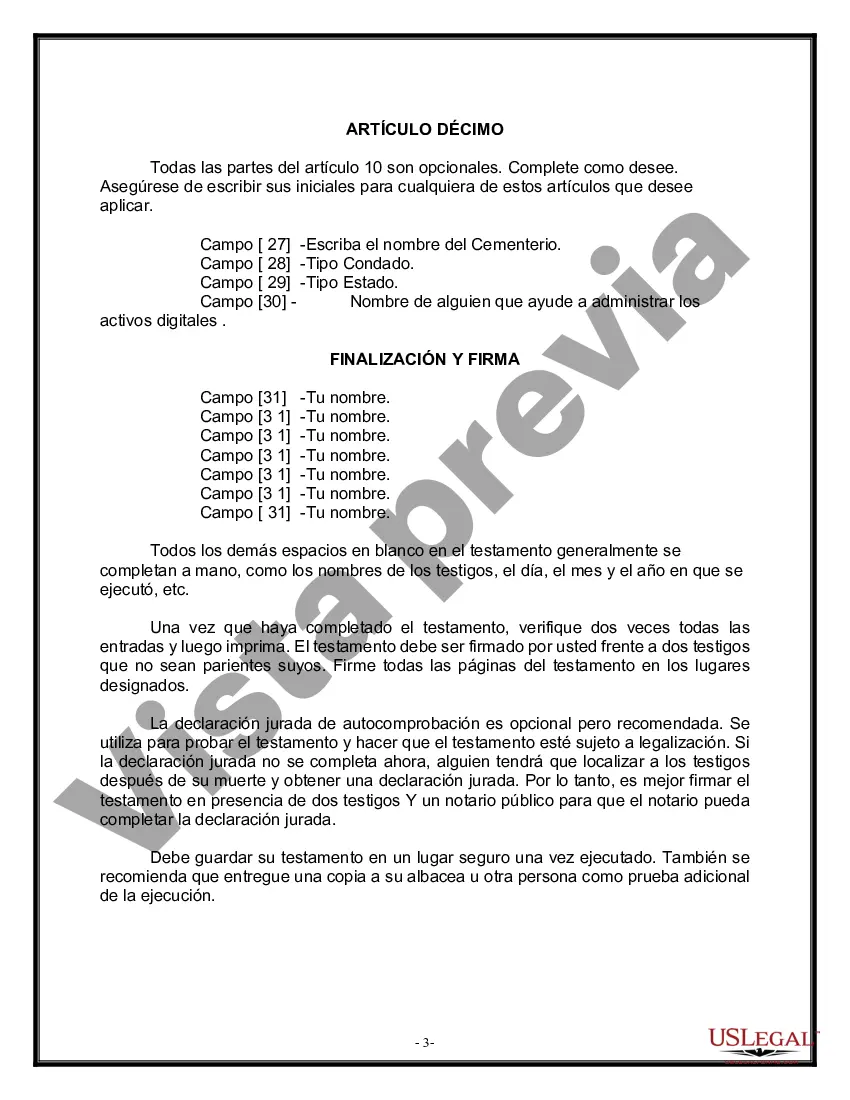 Preview Formulario de última voluntad legal para una viuda o viudo sin hijos