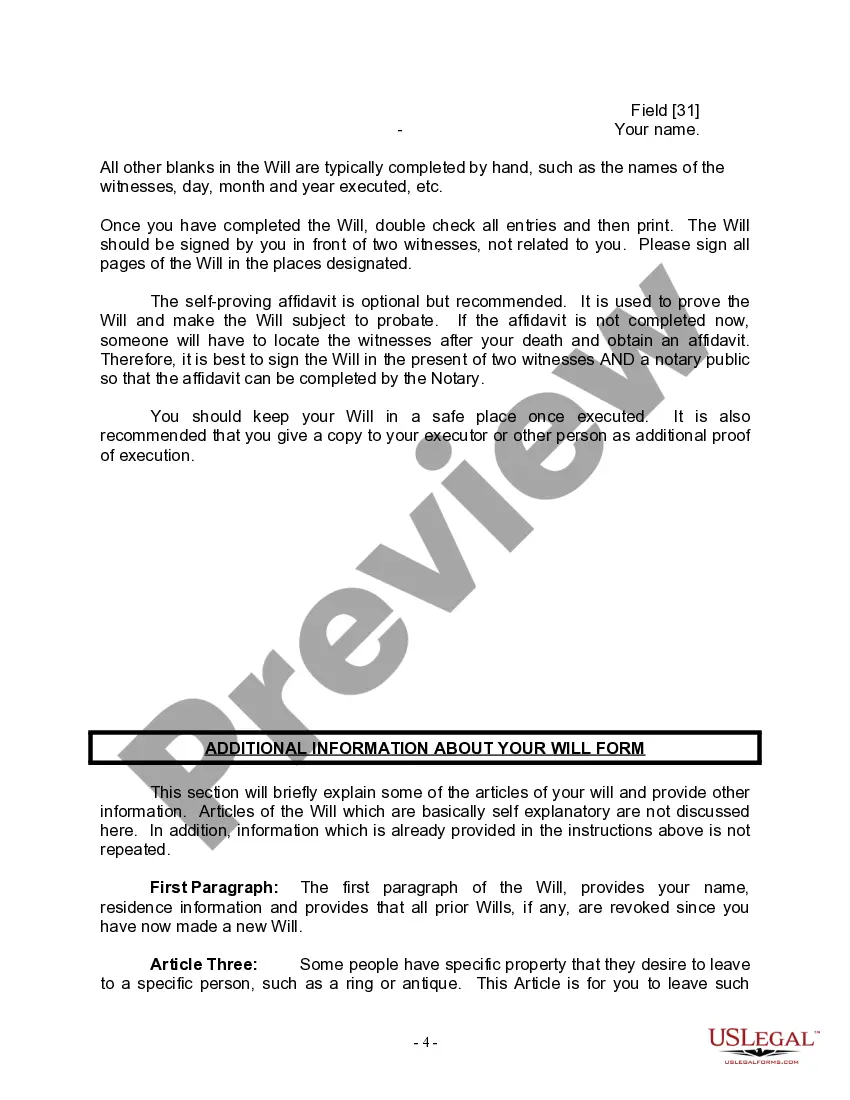 Preview Last Will for a Widow or Widower with no Children