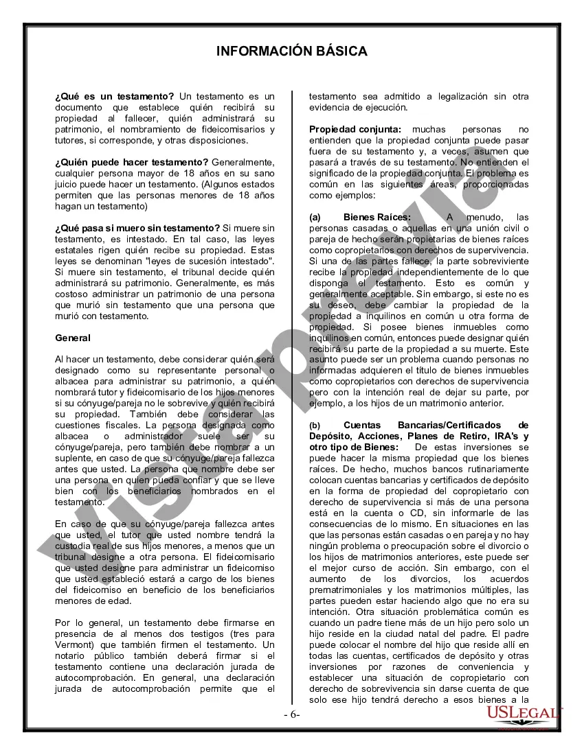 Preview Formulario Legal de Última Voluntad y Testamento para una Viuda o Viudo con Hijos Adultos y Menores