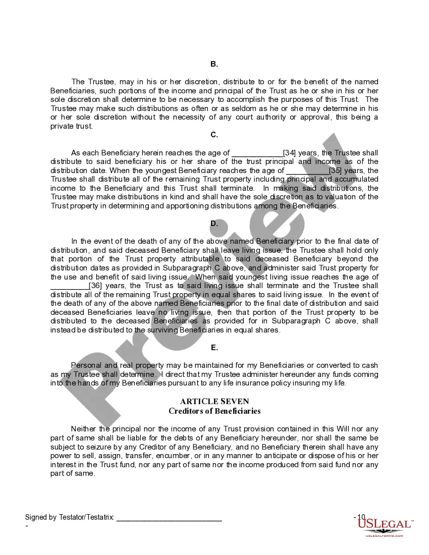 Preview Last Will and Testament for a Widow or Widower with Adult and Minor Children