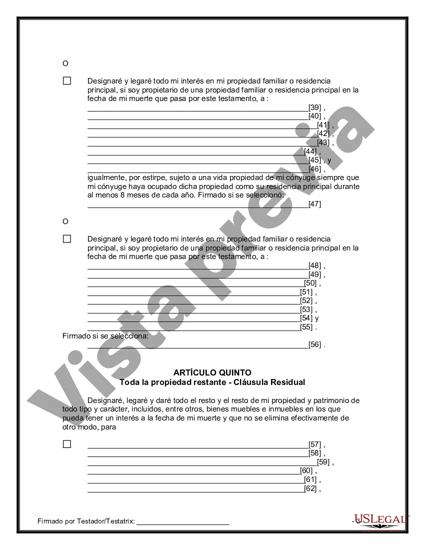 Preview Formulario Legal de Última Voluntad y Testamento para Persona Divorciada y Recasada con Hijos Míos, Tuyos y Nuestros