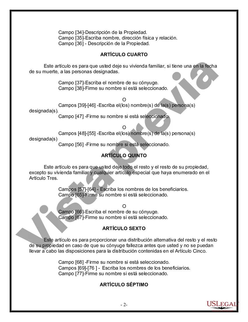 Preview Formulario Legal de Última Voluntad y Testamento para Persona Divorciada y Recasada con Hijos Míos, Tuyos y Nuestros