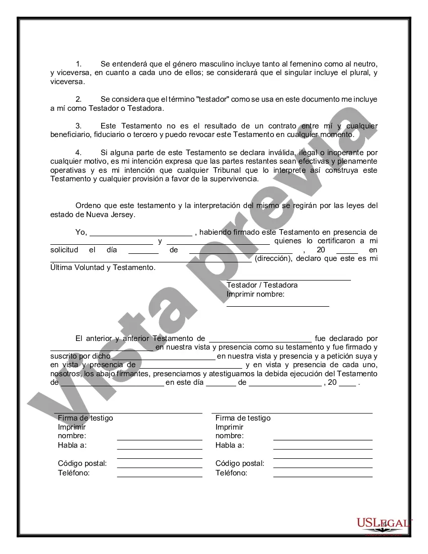 Preview Último testamento legal y formulario de testamento con todos los bienes en fideicomiso llamado testamento invertido