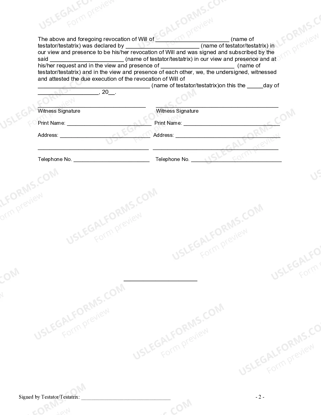 Preview Written Revocation of Will