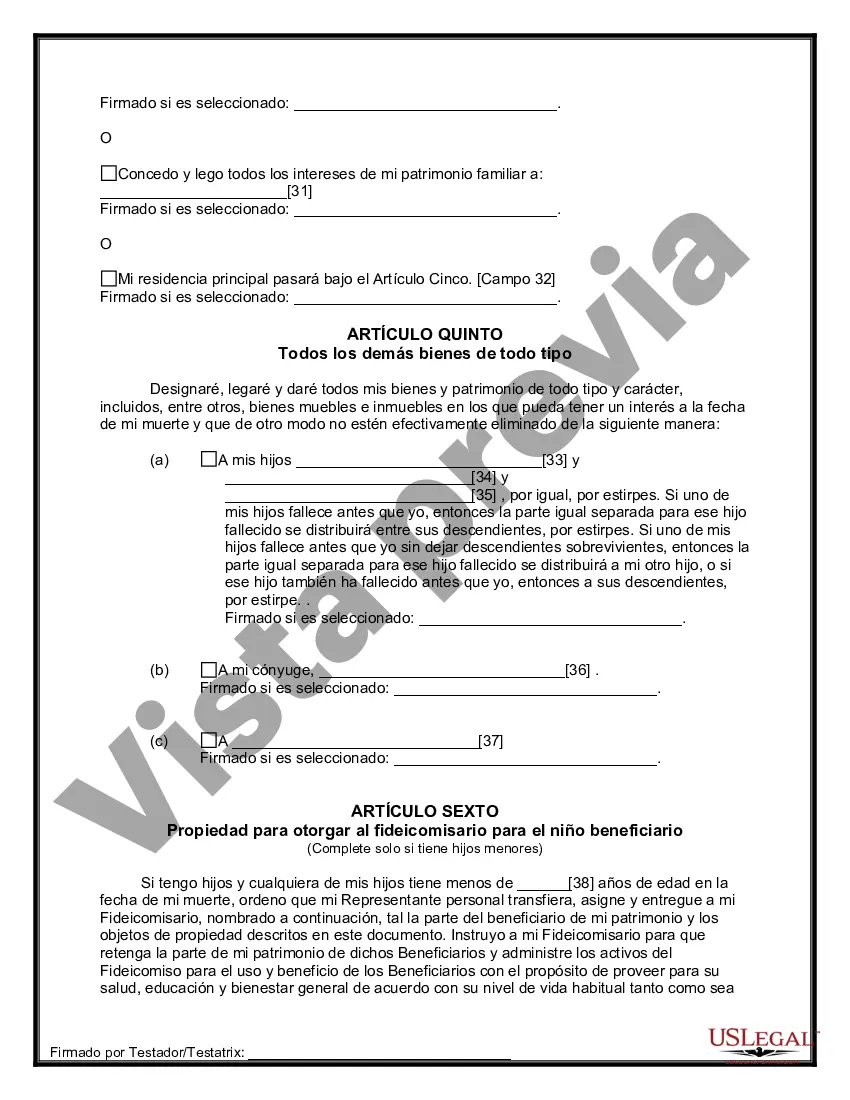 Preview Última voluntad y testamento para otras personas