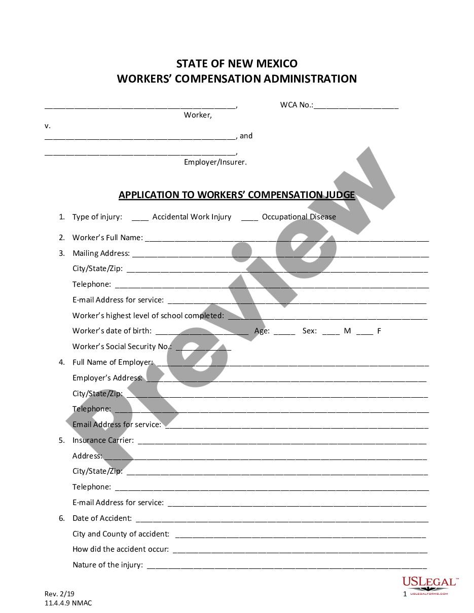 page 0 Application to Workers Compensation Judge preview