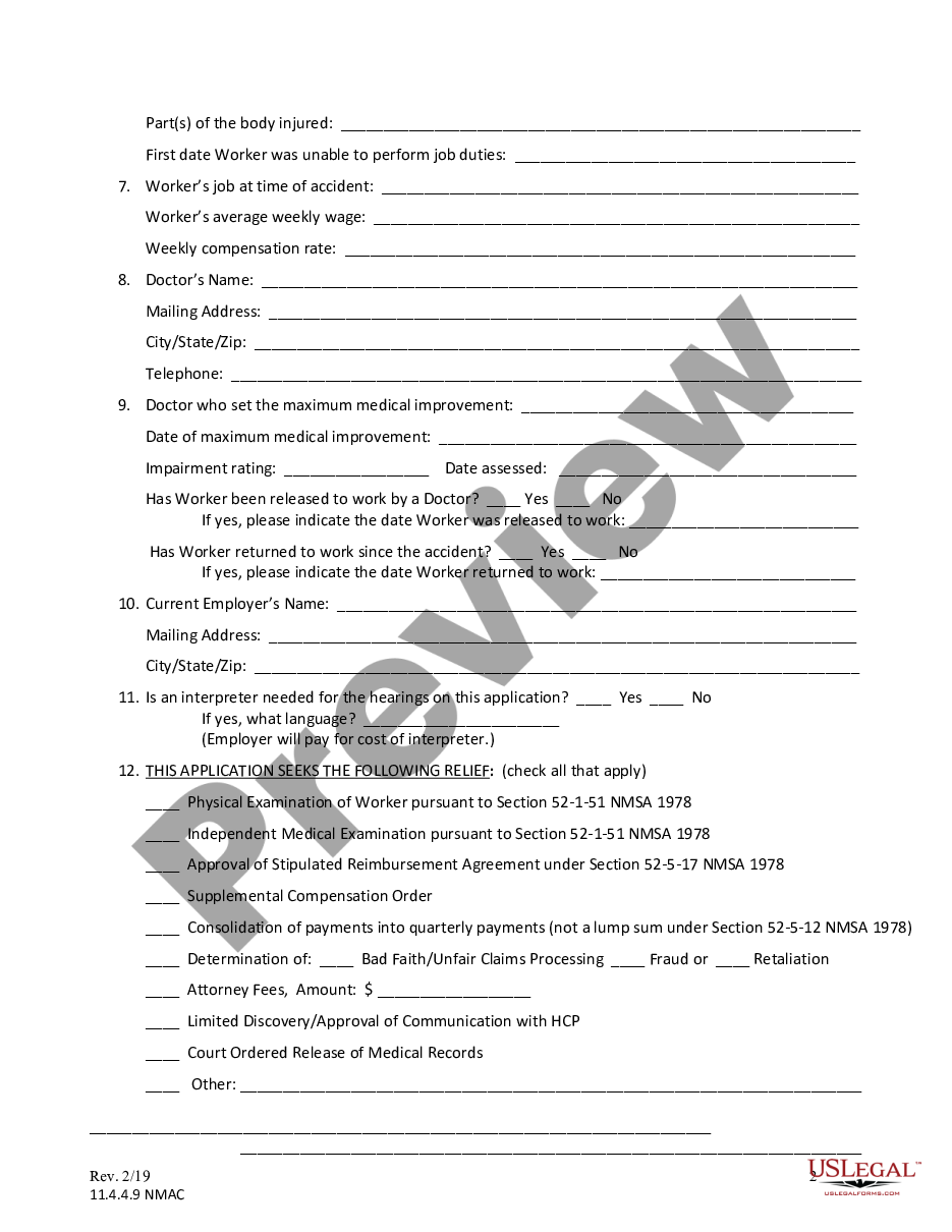 page 1 Application to Workers Compensation Judge preview