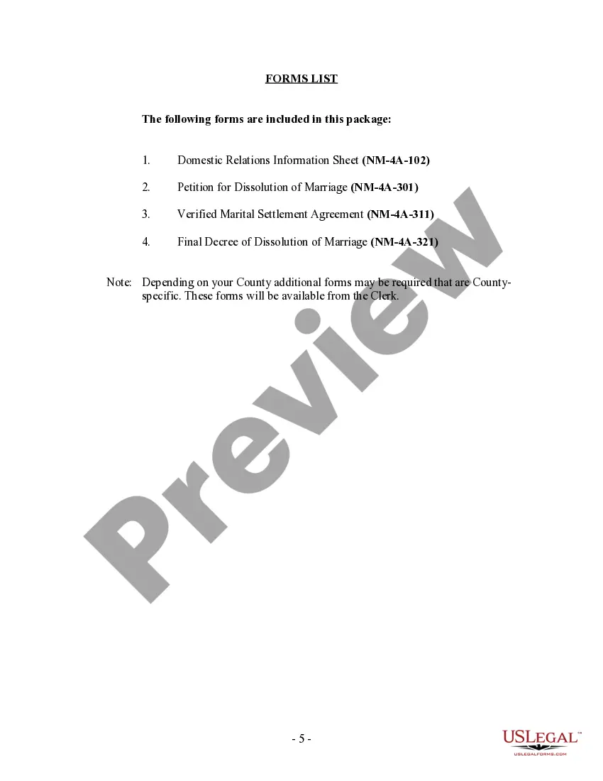 Get New Mexico No-Fault Uncontested Agreed Divorce Package for Dissolution of Marriage with Adult Children and with or without Property and Debts Preview New Mexico No-Fault Uncontested Agreed Divorce Package for Dissolution of Marriage with Adult Children and with or without Property and Debts