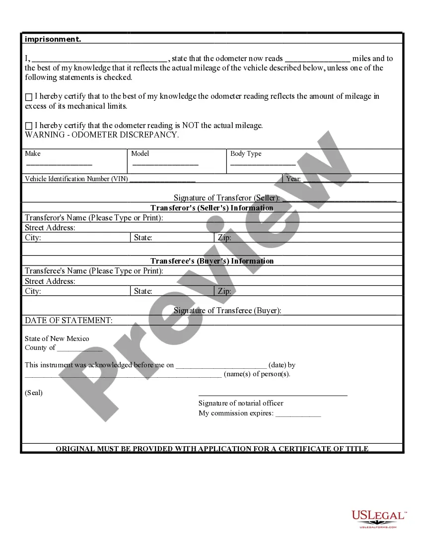 Preview Bill of Sale of Automobile and Odometer Statement for As-Is Sale